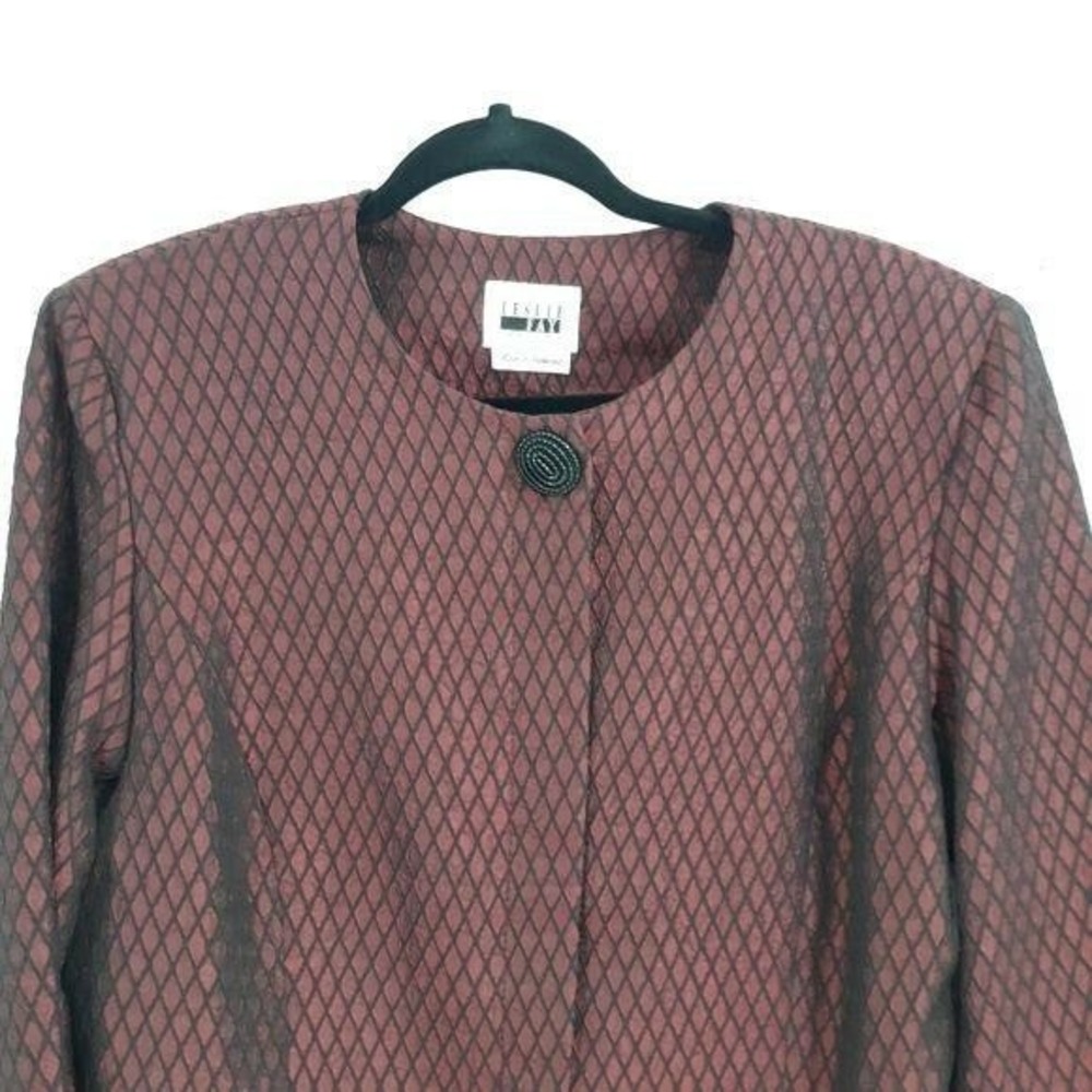 80's Oxblood Goth Blazer Sz L  Maroon Metallic Diamond Brocade‎ Embroidered - Picture 4 of 11